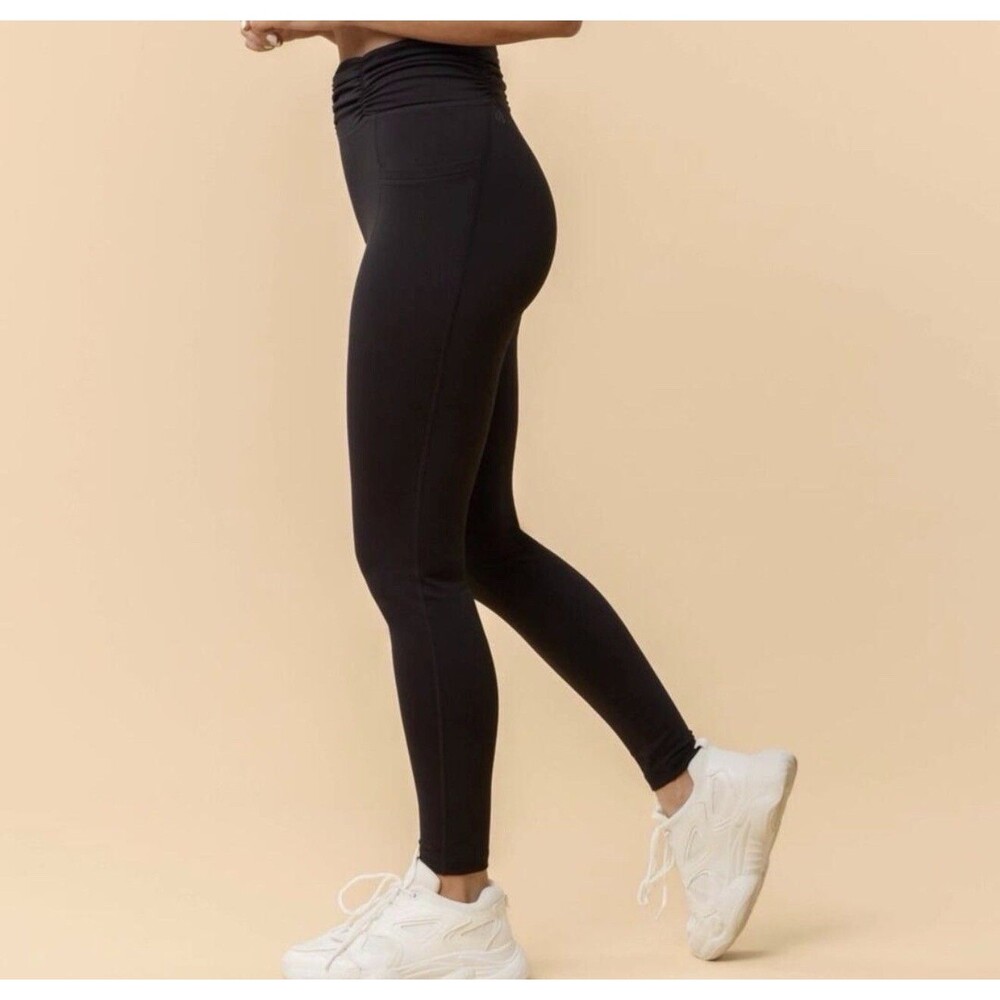 Blogilates Women's Ruched Waist Leggings Black  XS High Rise Yoga Pants